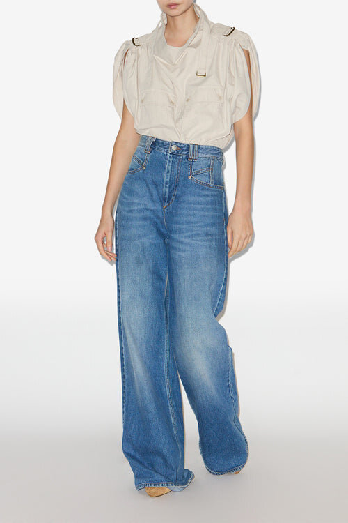 Blugi din denim cu talie înaltă și croi larg Lemony Blugi din denim cu talie înaltă și croi larg Lemony