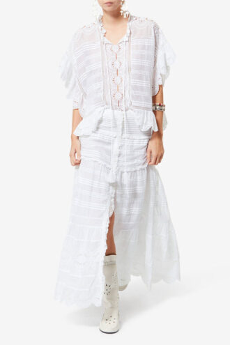 Bluză din bumbac și dantelă florală în stil caftan Payton