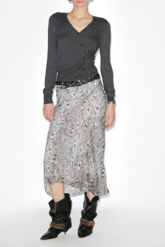 Fustă midi Lisanne din catifea burnout Fustă midi Lisanne din catifea burnout