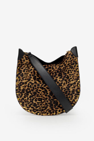 Geantă Oskan Soft din piele în stil „Pony” cu imprimeu leopard