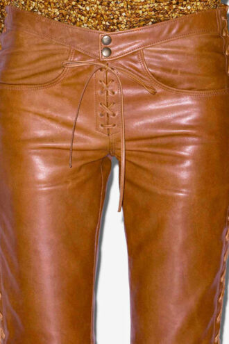 Pantaloni din piele cu șireturi Cyerra