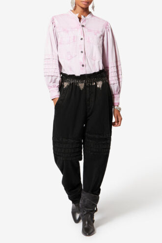 Pantaloni Mellya din cambric decolorat