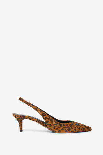 Pantofi cu toc înalt și baretă din piele de căprioară cu imprimeu leopard