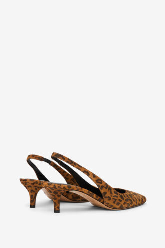 Pantofi cu toc înalt și baretă din piele de căprioară cu imprimeu leopard