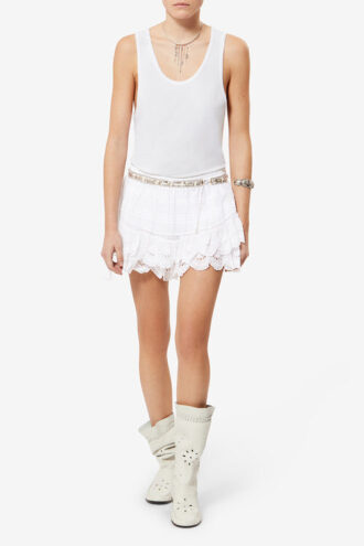 Puria Short Fustă-pantalon din bumbac cu volane și dantelă florală Puria Short Fustă-pantalon din bumbac cu volane și dantelă florală