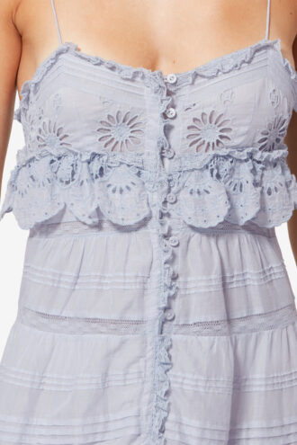Rochie lungă din bumbac și dantelă florală Paule