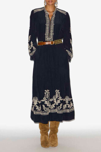 Rochie lungă din crep brodat Feliana