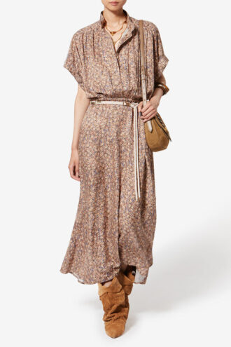 Rochie lungă din jacquard de mătase cu imprimeu floral Ansley