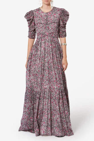 Rochie lungă din voal de bumbac organic cu imprimeu Sichellia