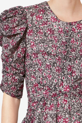 Rochie lungă din voal de bumbac organic cu imprimeu Sichellia