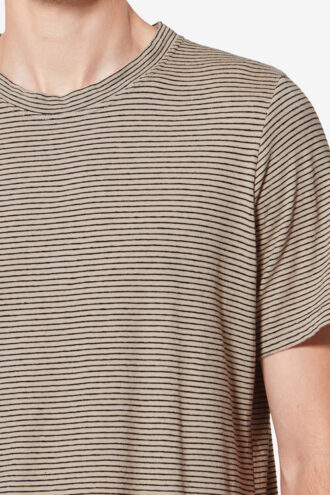 Tricou cu mâneci scurte din bumbac și in, cu dungi