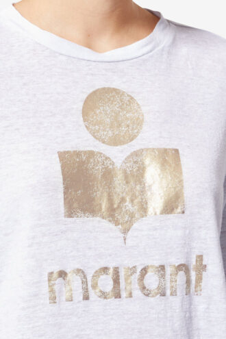 Tricou din in de culoare simplă cu logo Zewel